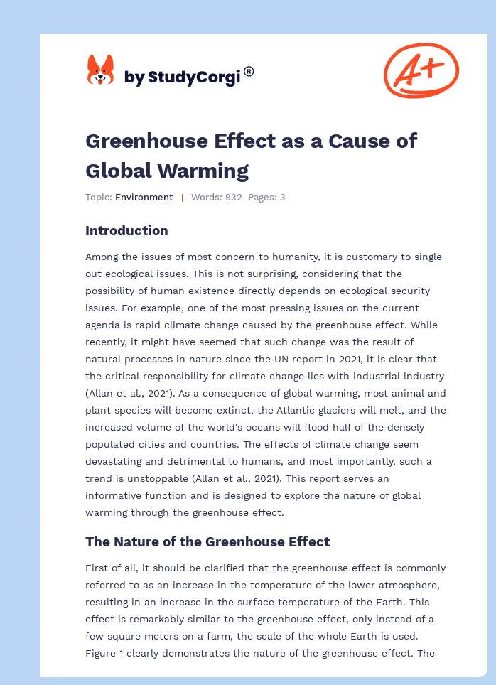 Greenhouse Effect as a Cause of Global Warming. Page 1