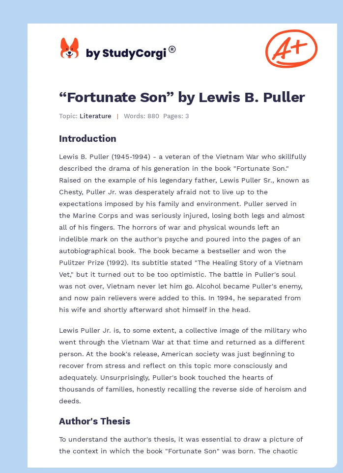“Fortunate Son” by Lewis B. Puller. Page 1