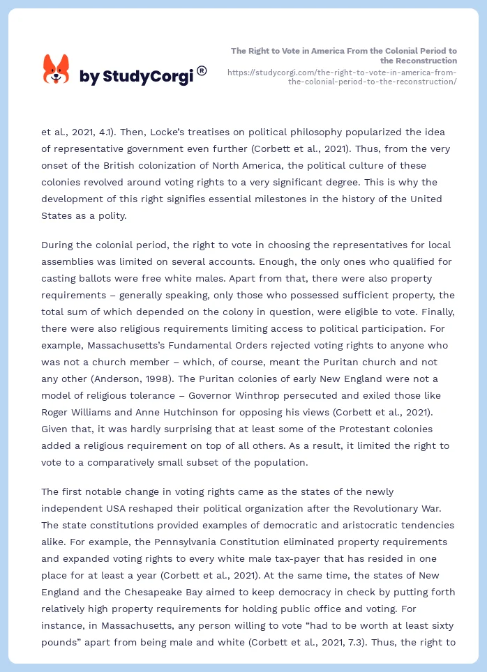 The Right to Vote in America From the Colonial Period to the Reconstruction. Page 2
