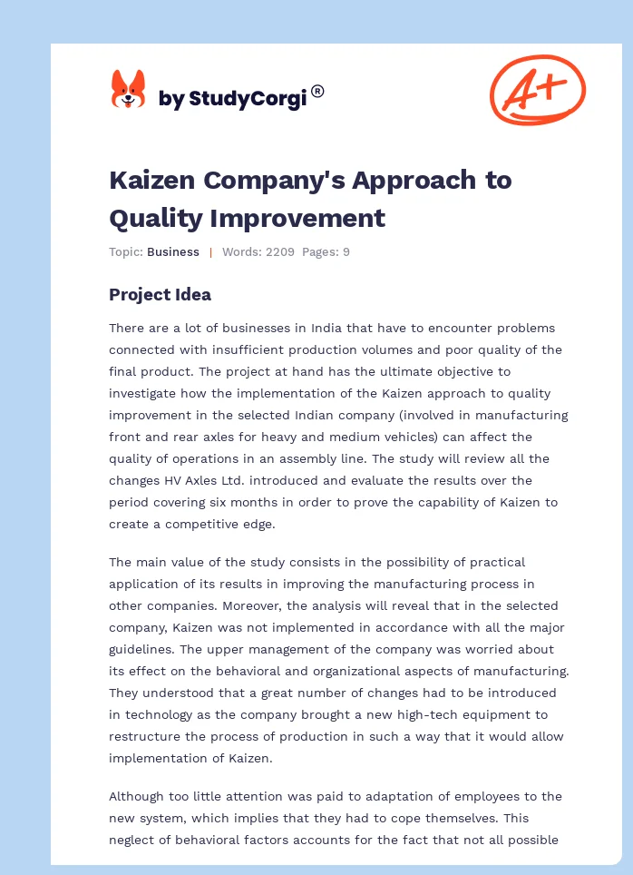 Kaizen Company's Approach to Quality Improvement. Page 1