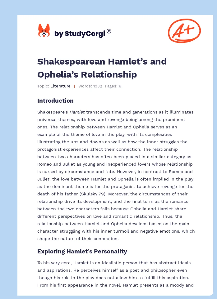Shakespearean Hamlet’s and Ophelia’s Relationship. Page 1