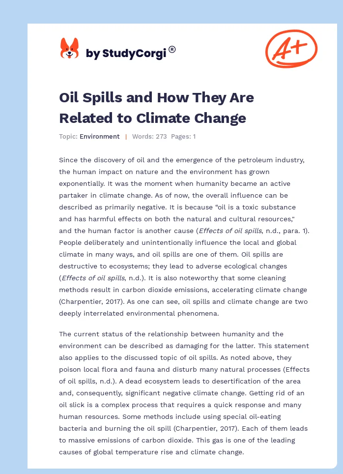 Oil Spills and How They Are Related to Climate Change. Page 1