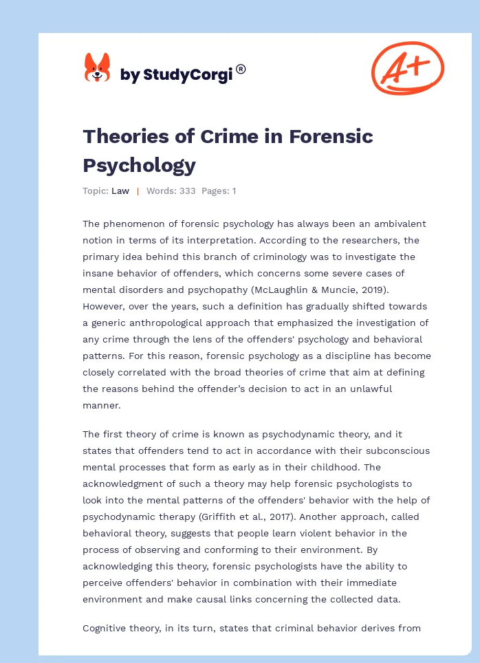 Theories of Crime in Forensic Psychology. Page 1