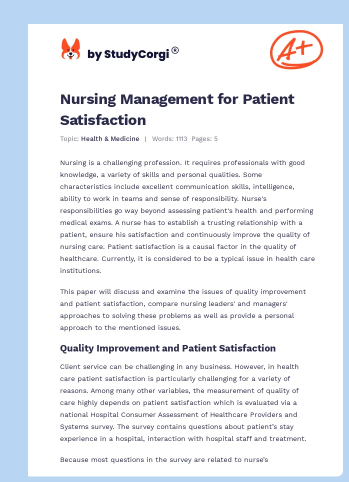 Nursing Management for Patient Satisfaction. Page 1