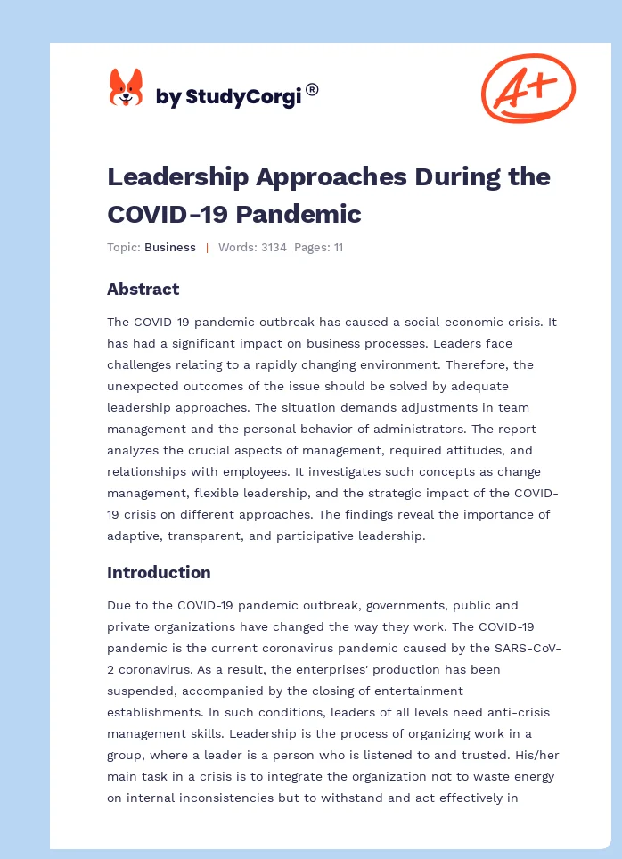 Leadership Approaches During the COVID-19 Pandemic. Page 1