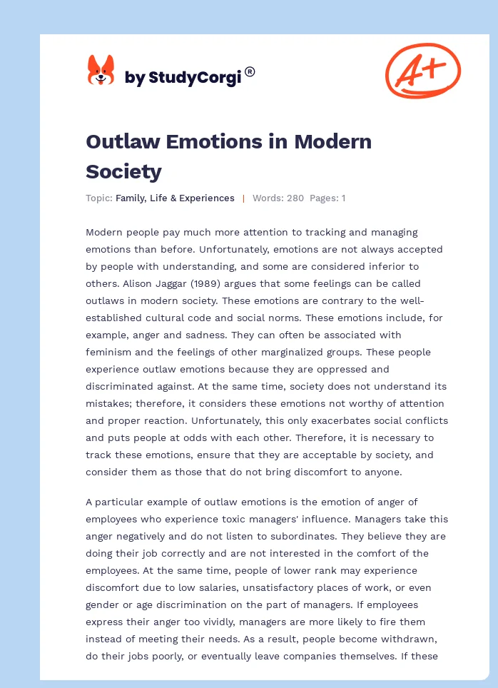 Outlaw Emotions in Modern Society. Page 1