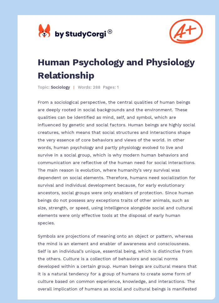 Human Psychology and Physiology Relationship. Page 1