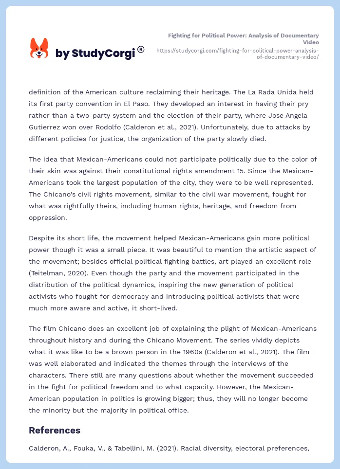 Fighting for Political Power: Analysis of Documentary Video. Page 2