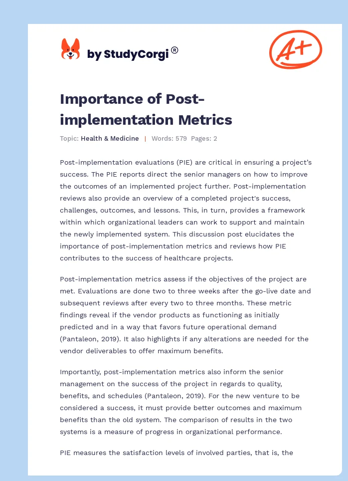 Importance of Post-implementation Metrics. Page 1