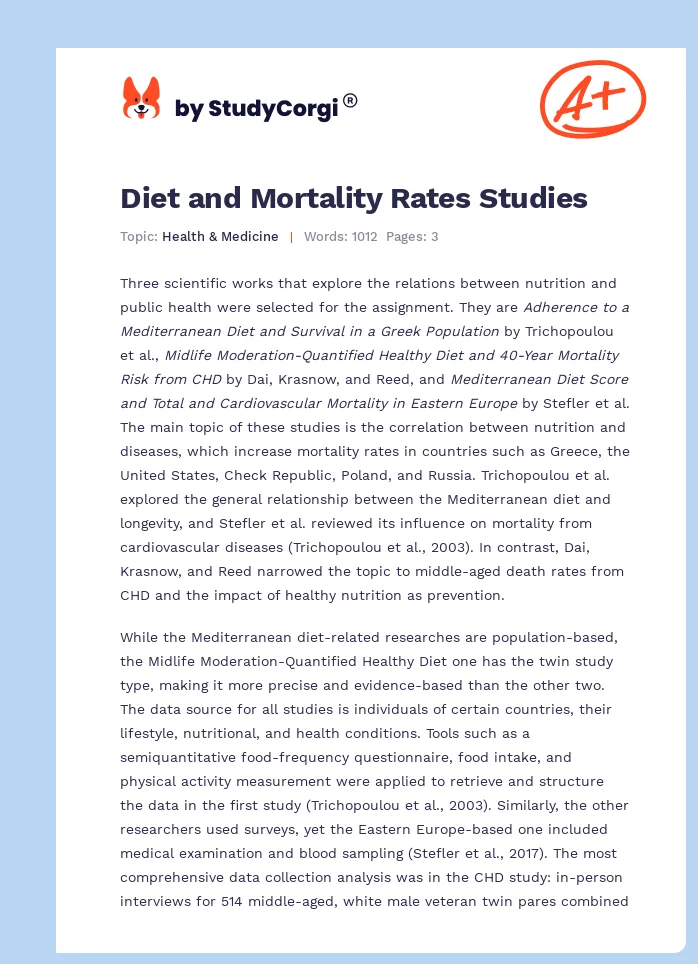 Diet and Mortality Rates Studies. Page 1