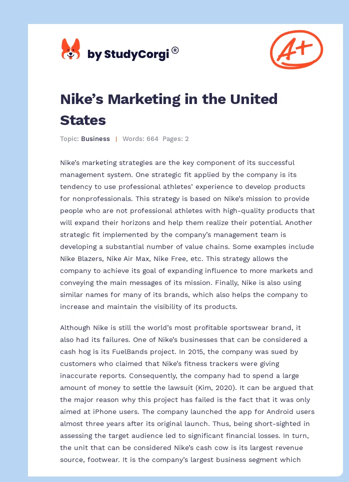Nike’s Marketing in the United States. Page 1
