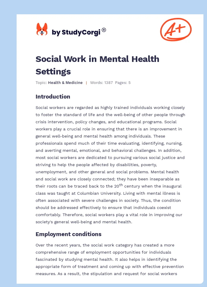 Social Work in Mental Health Settings. Page 1