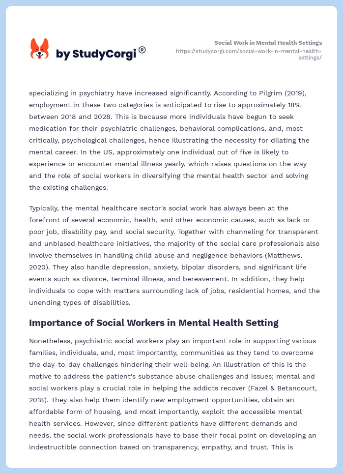 Social Work in Mental Health Settings. Page 2