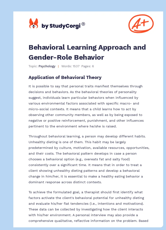 Behavioral Learning Approach and Gender-Role Behavior. Page 1