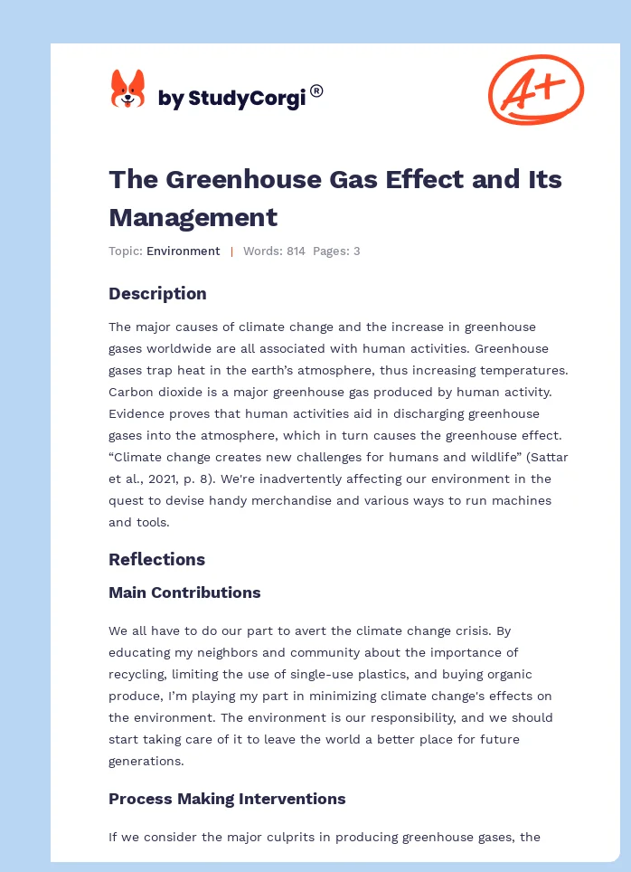 The Greenhouse Gas Effect and Its Management. Page 1