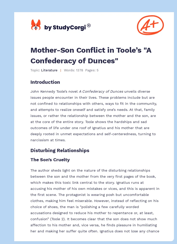 Mother-Son Conflict in Toole’s "A Confederacy of Dunces". Page 1