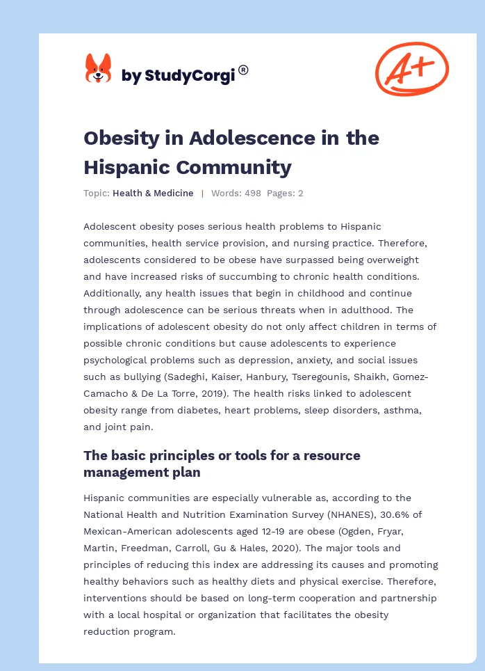 Obesity in Adolescence in the Hispanic Community. Page 1