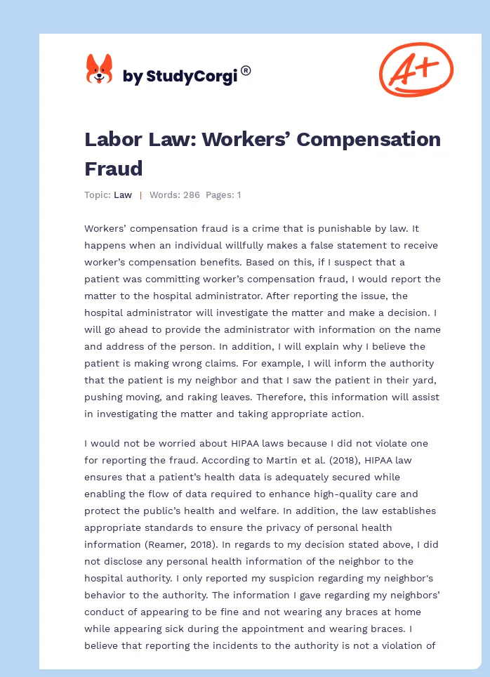 Labor Law: Workers’ Compensation Fraud. Page 1