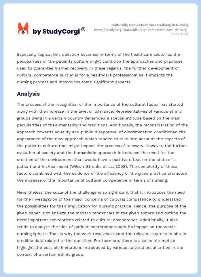 Culturally Competent Care Delivery in Nursing. Page 2