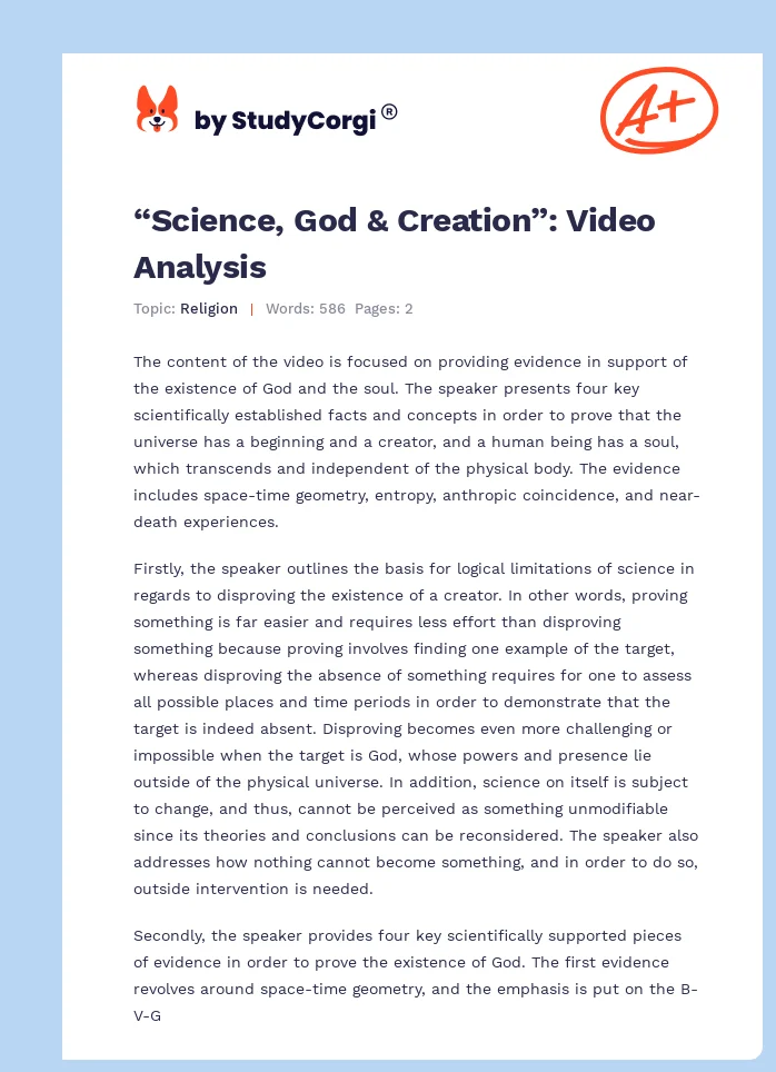 “Science, God & Creation”: Video Analysis. Page 1