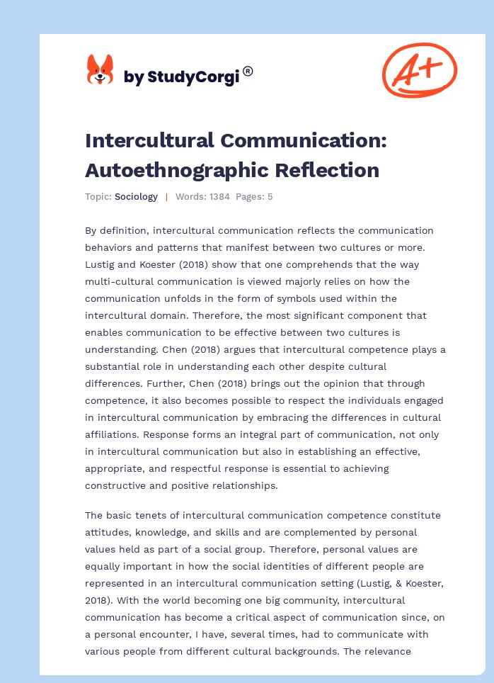 Intercultural Communication: Autoethnographic Reflection. Page 1