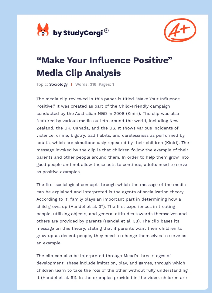 “Make Your Influence Positive” Media Clip Analysis. Page 1