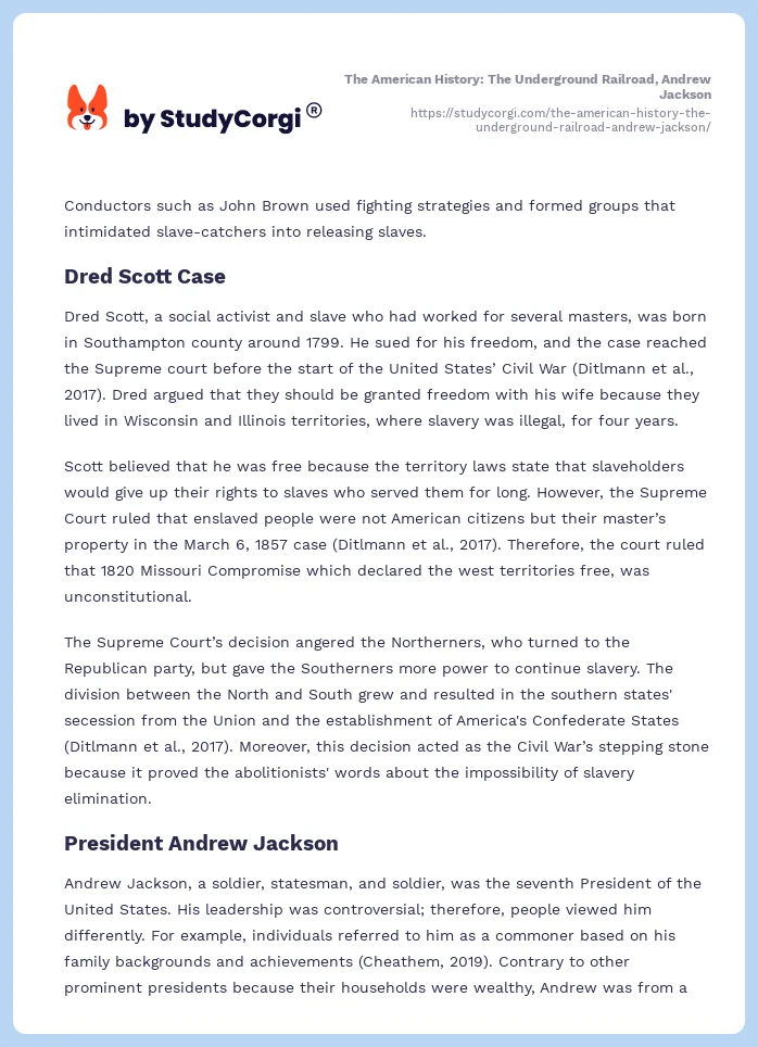 The American History: The Underground Railroad, Andrew Jackson. Page 2