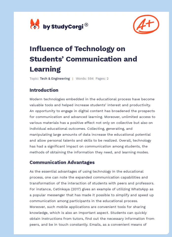 Influence of Technology on Students’ Communication and Learning. Page 1