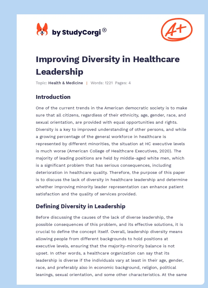 Improving Diversity in Healthcare Leadership. Page 1