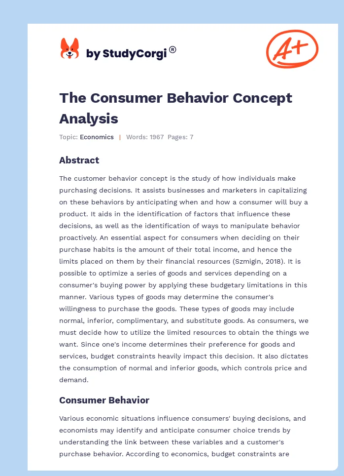 The Consumer Behavior Concept Analysis. Page 1
