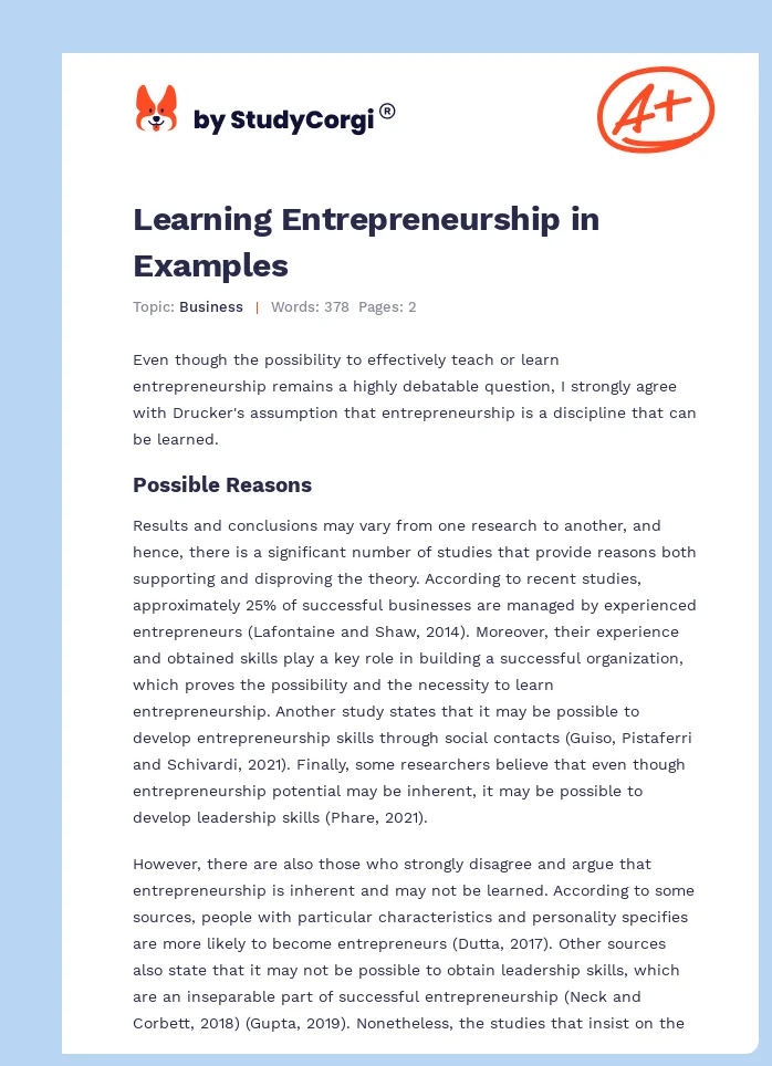 what did you learn about entrepreneurship essay