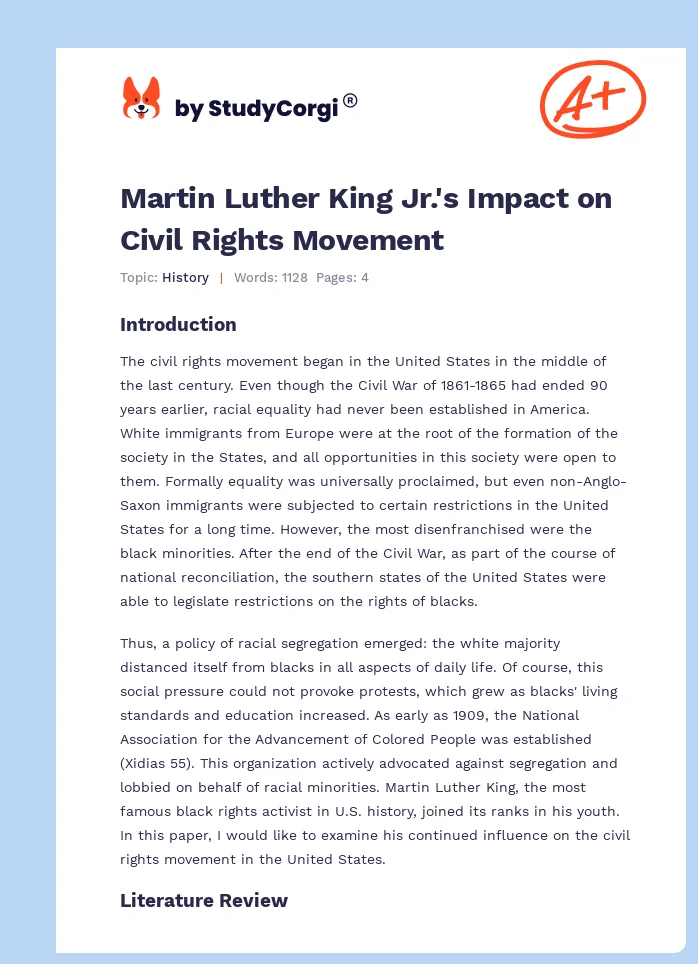 Martin Luther King Jr.'s Impact on Civil Rights Movement. Page 1