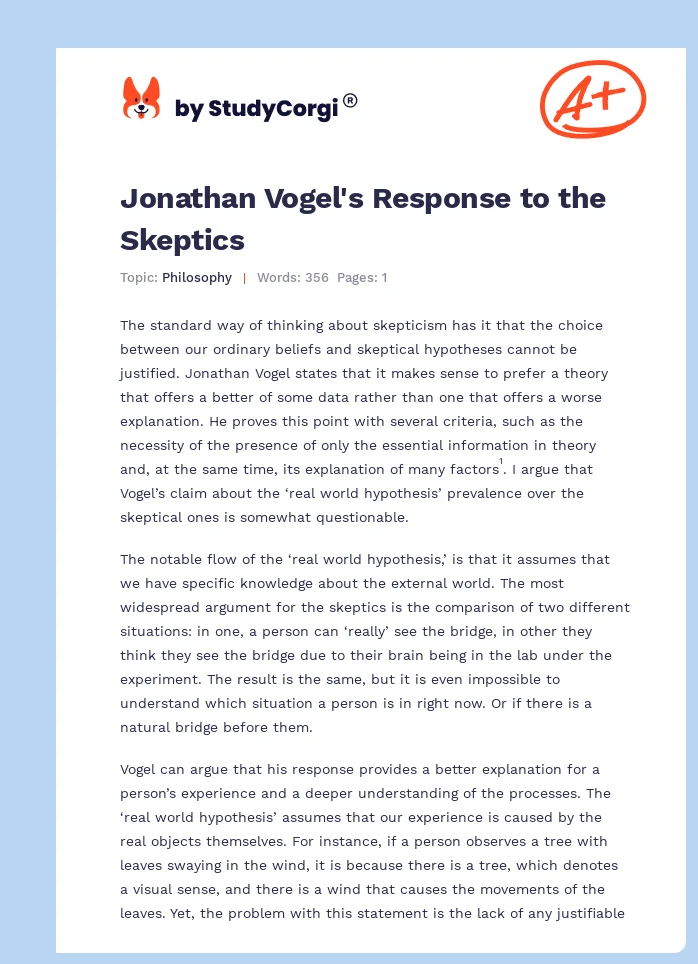 Jonathan Vogel's Response to the Skeptics. Page 1