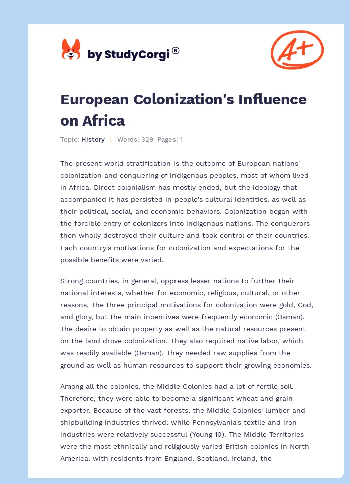 European Colonization's Influence on Africa. Page 1