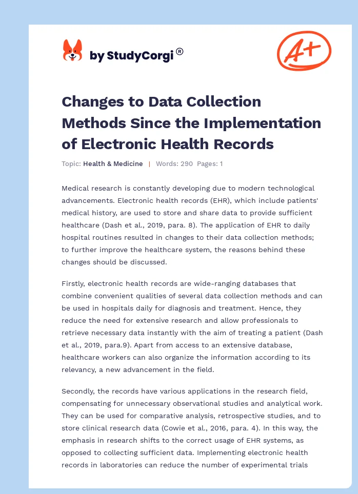 Changes to Data Collection Methods Since the Implementation of Electronic Health Records. Page 1