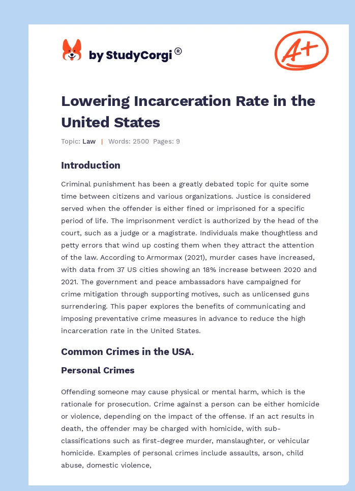 Lowering Incarceration Rate in the United States. Page 1