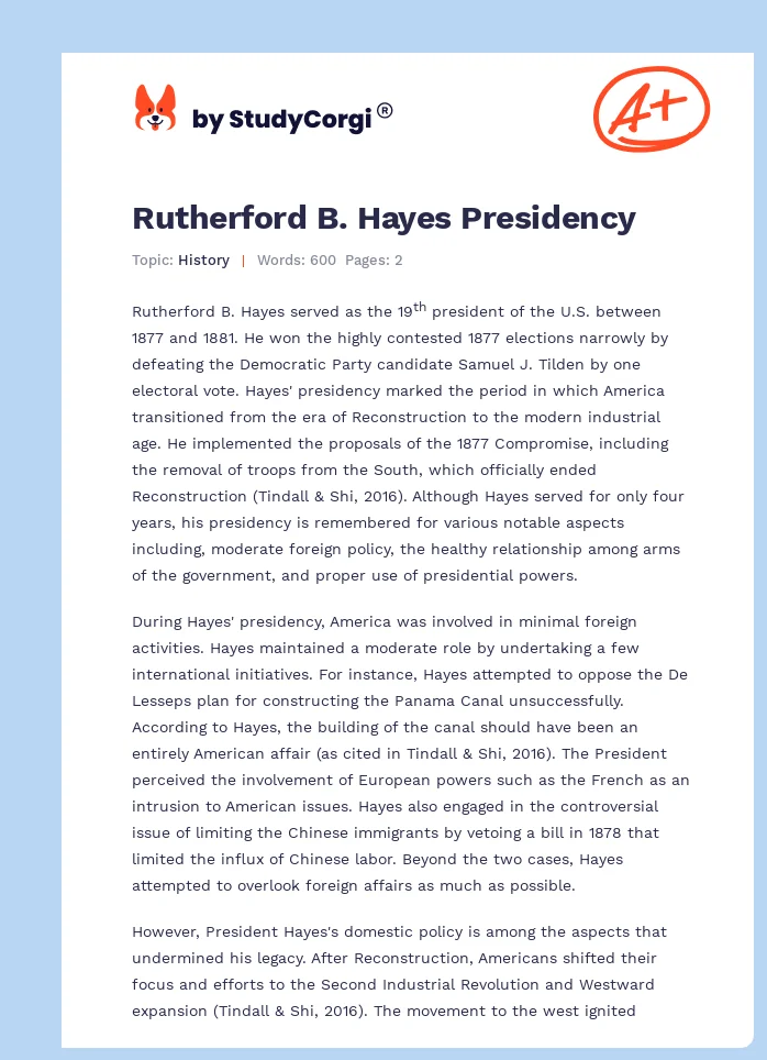 Rutherford B. Hayes Presidency. Page 1