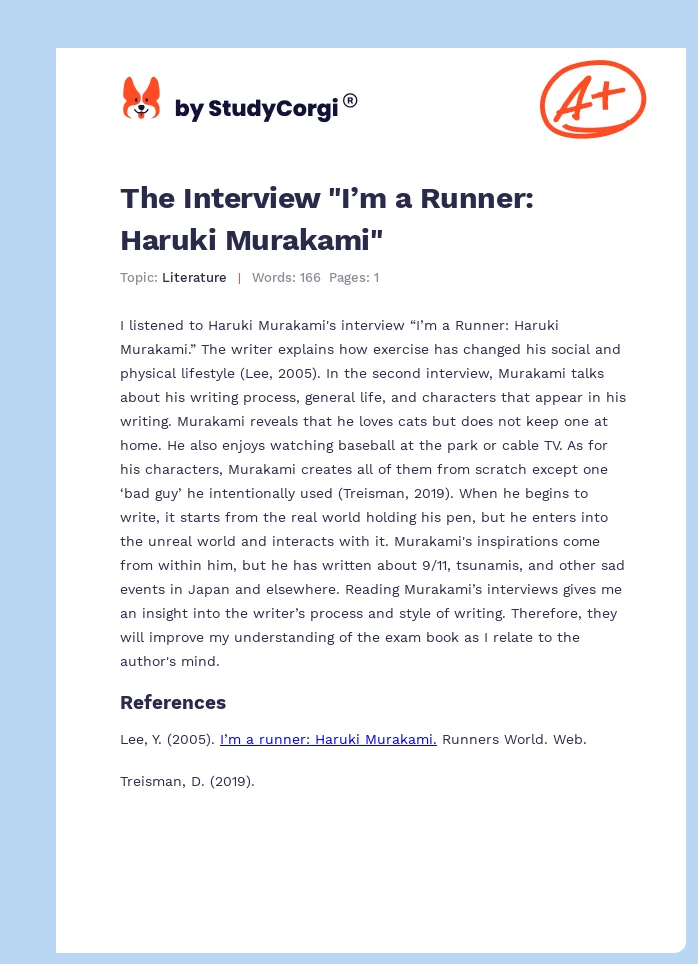 The Interview "I’m a Runner: Haruki Murakami". Page 1