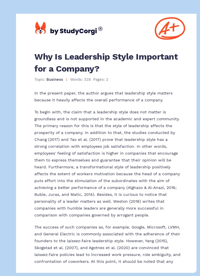 Why Is Leadership Style Important for a Company?. Page 1