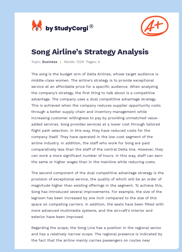 Song Airline’s Strategy Analysis. Page 1
