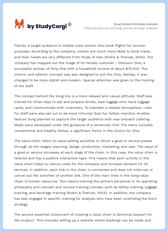 Song Airline’s Strategy Analysis. Page 2