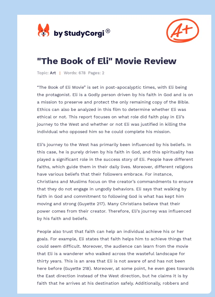 "The Book of Eli" Movie Review. Page 1