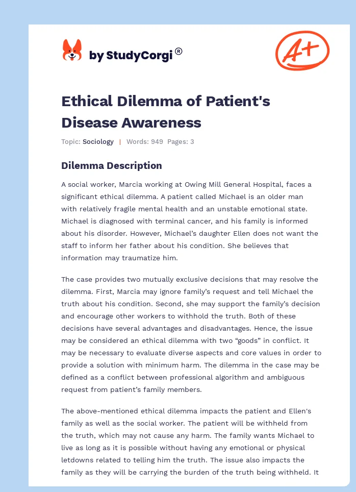 Ethical Dilemma of Patient's Disease Awareness. Page 1