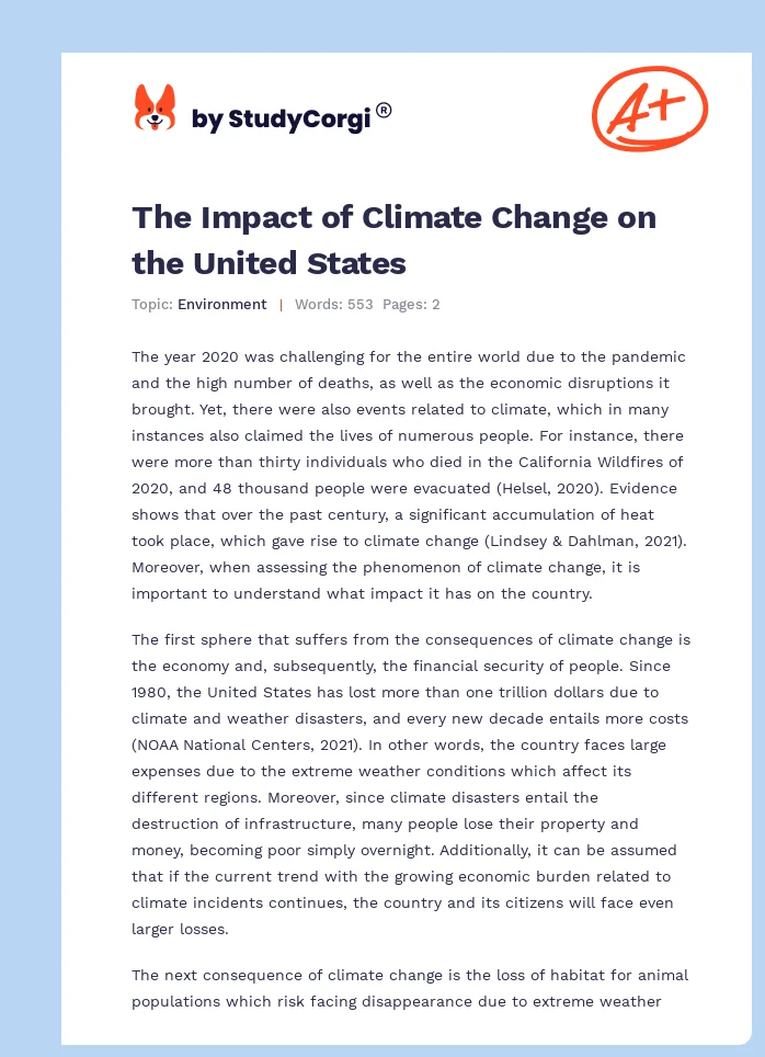 The Impact of Climate Change on the United States. Page 1