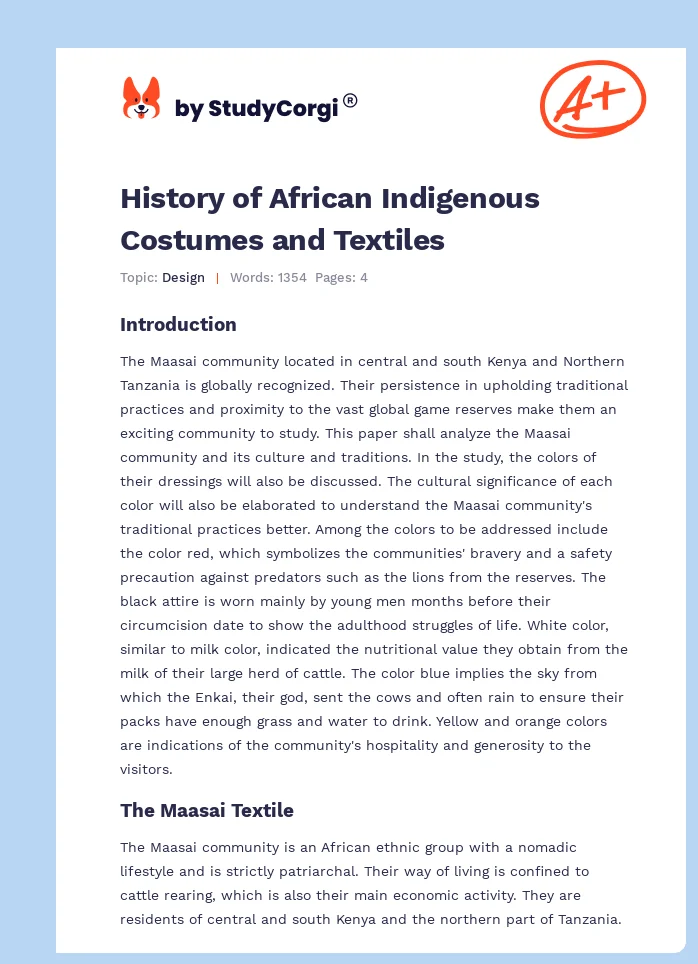 History of African Indigenous Costumes and Textiles. Page 1