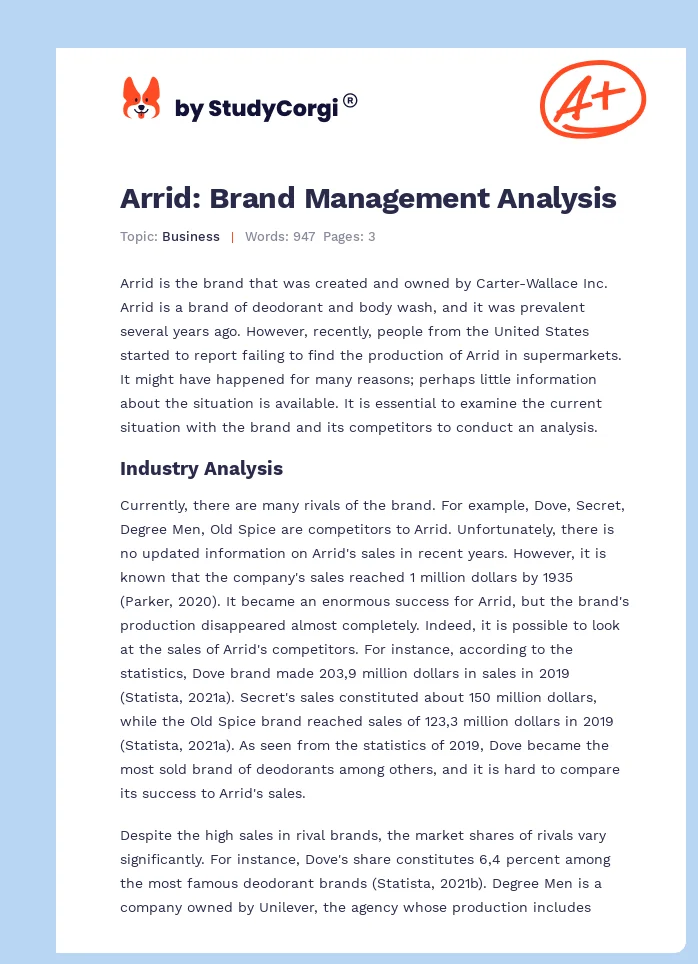 Arrid: Brand Management Analysis. Page 1