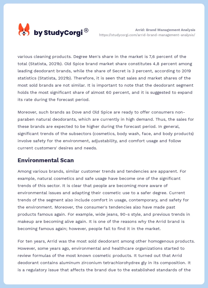 Arrid: Brand Management Analysis. Page 2