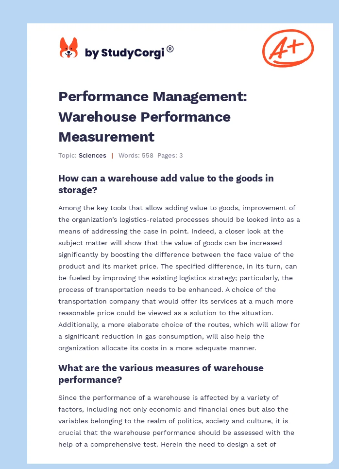Performance Management: Warehouse Performance Measurement. Page 1