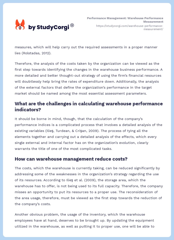 Performance Management: Warehouse Performance Measurement. Page 2