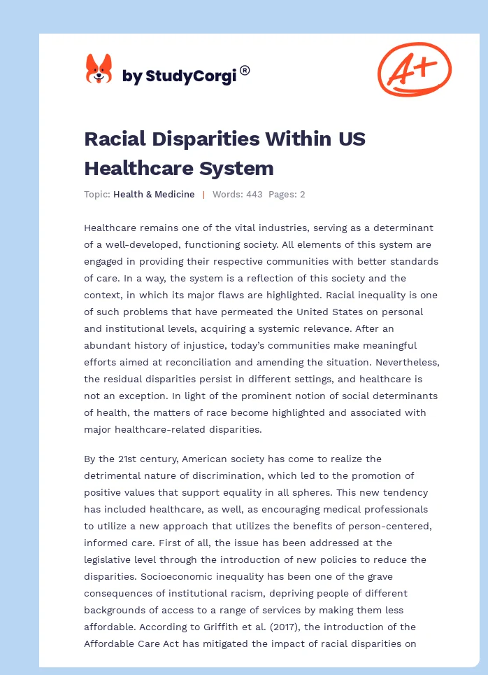 Racial Disparities Within US Healthcare System. Page 1